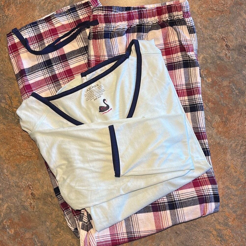 Jockey Woman’s Pajama Set Medium Plaid Turquoise and Cranberry